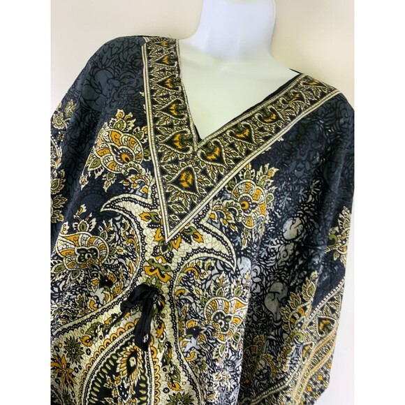 BOGO Cute Options Kaftan Rayon Paisley Gray Yellow Drawstring Waist Free Size - Picture 2 of 12